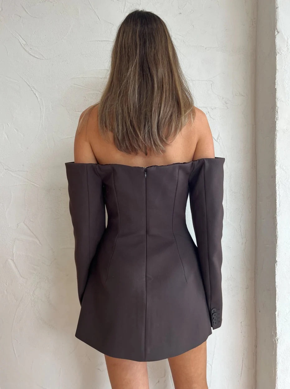 Sandrine Tailored Mini Dress in Chocolate