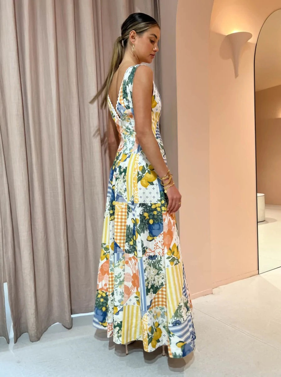 Wavy Maxi Dress in Lemon Patchwork