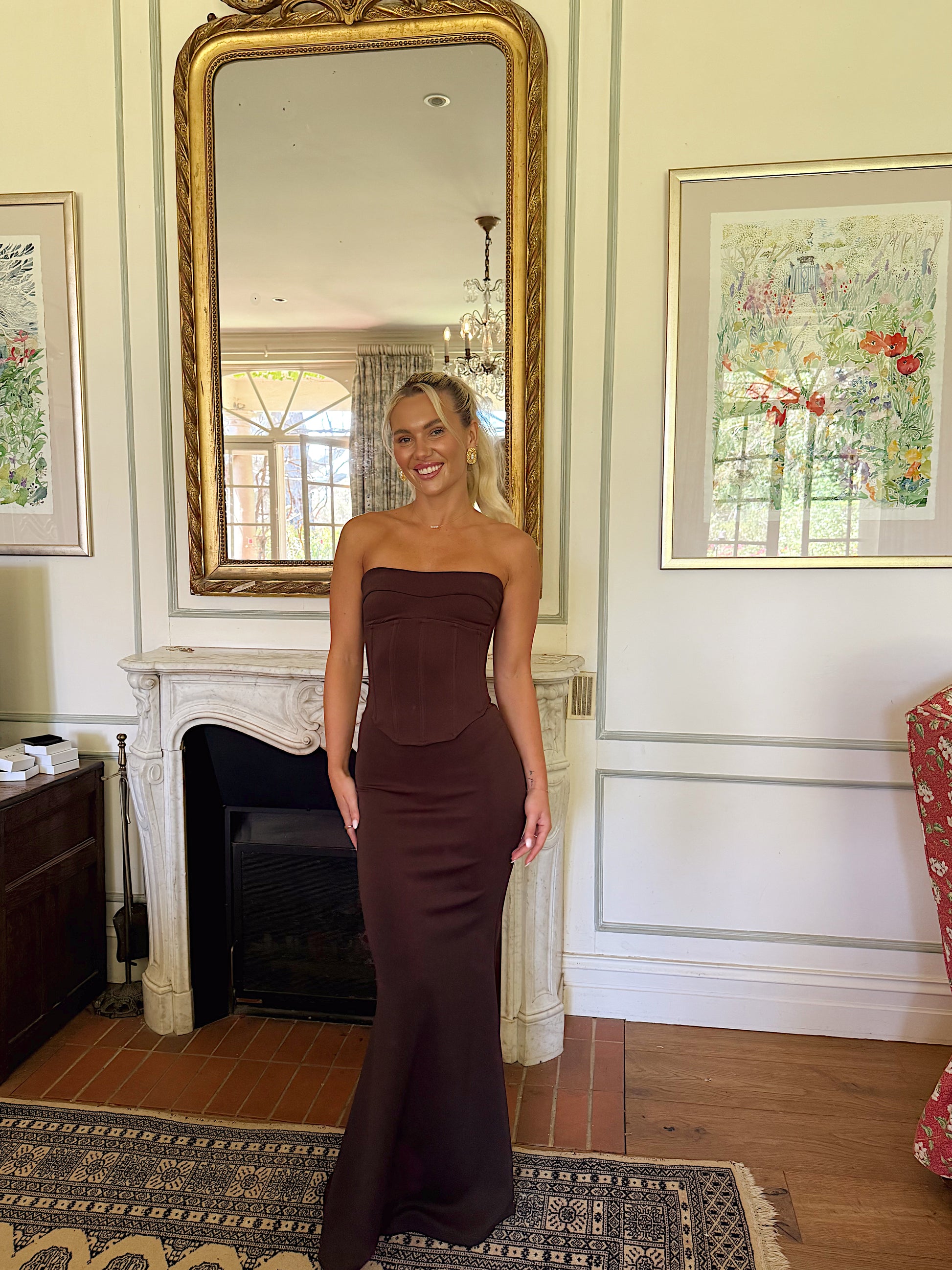 HNTR The Label Louie Gown in Brown - The Closet Collective Hire HNTR The Label Louie Gown in Brown - The Closet Collective Hire
