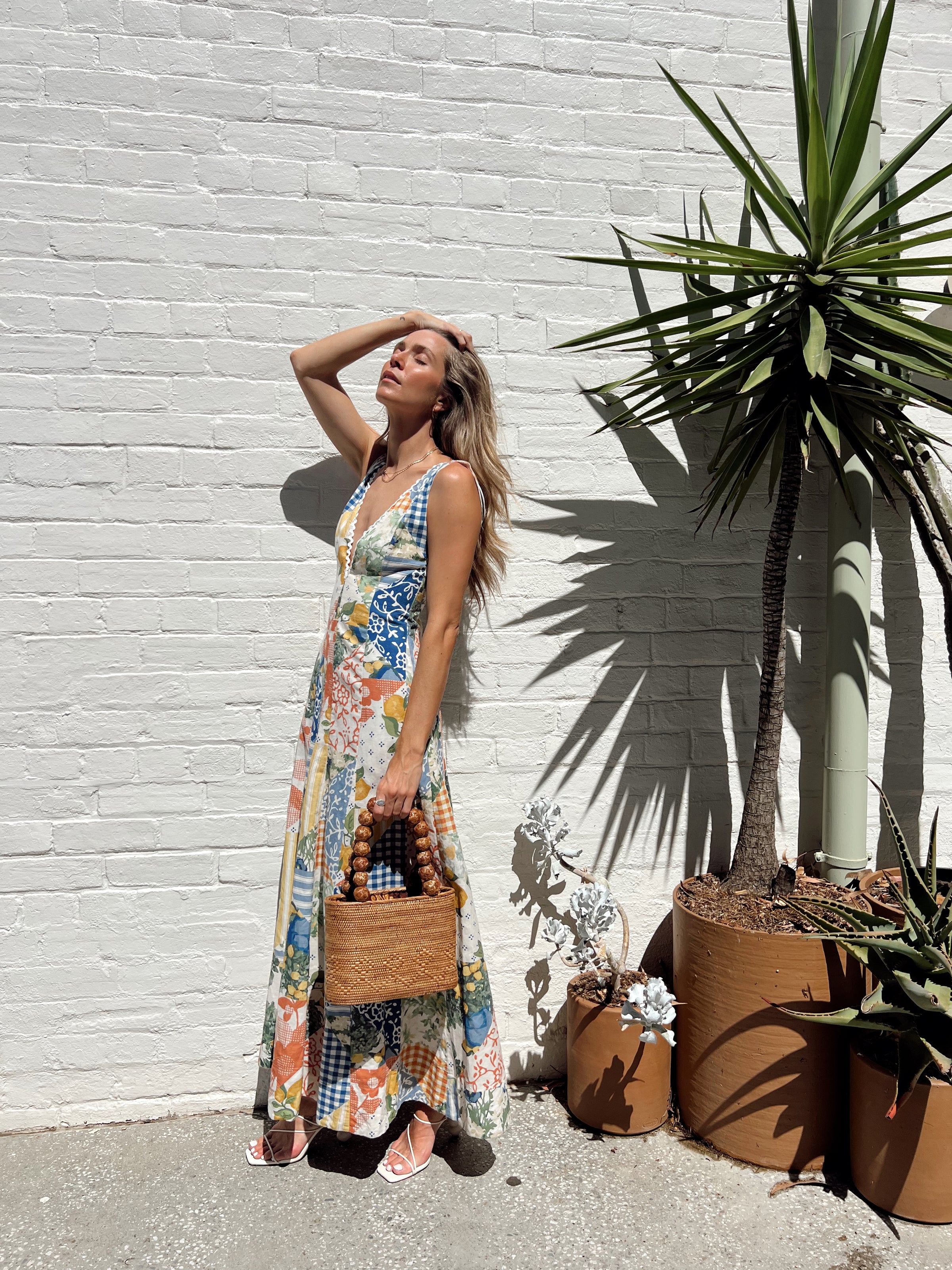 By Nicola Wavy Maxi Dress in Lemon Patchwork – The Closet Collective Hire